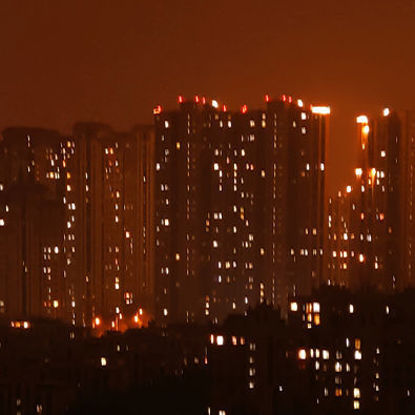 Dark red night lights Tall buildings