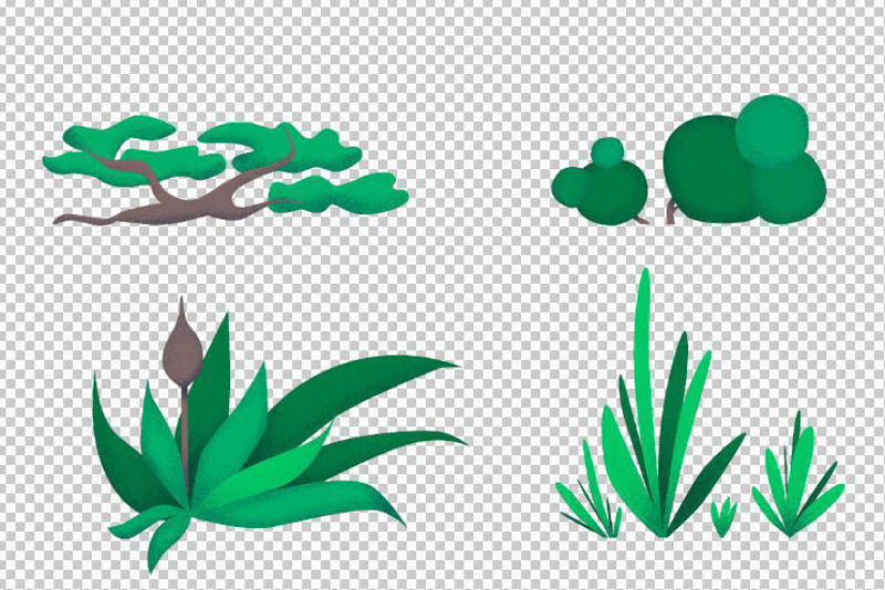 Set of green plants illustration