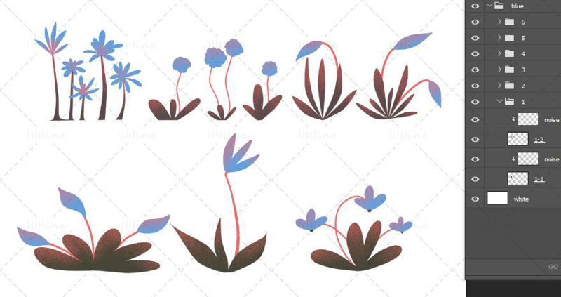 Set of blue flowers Illustration