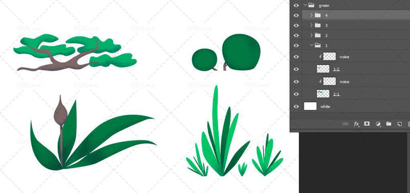 Set of green plants illustration