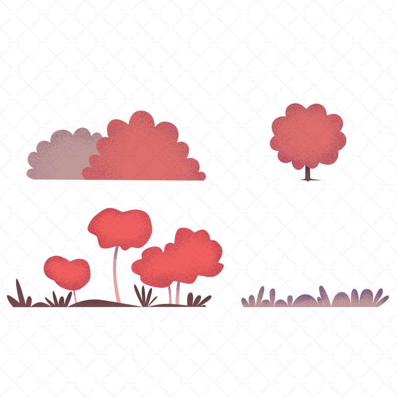 Set of red bushes illustrations
