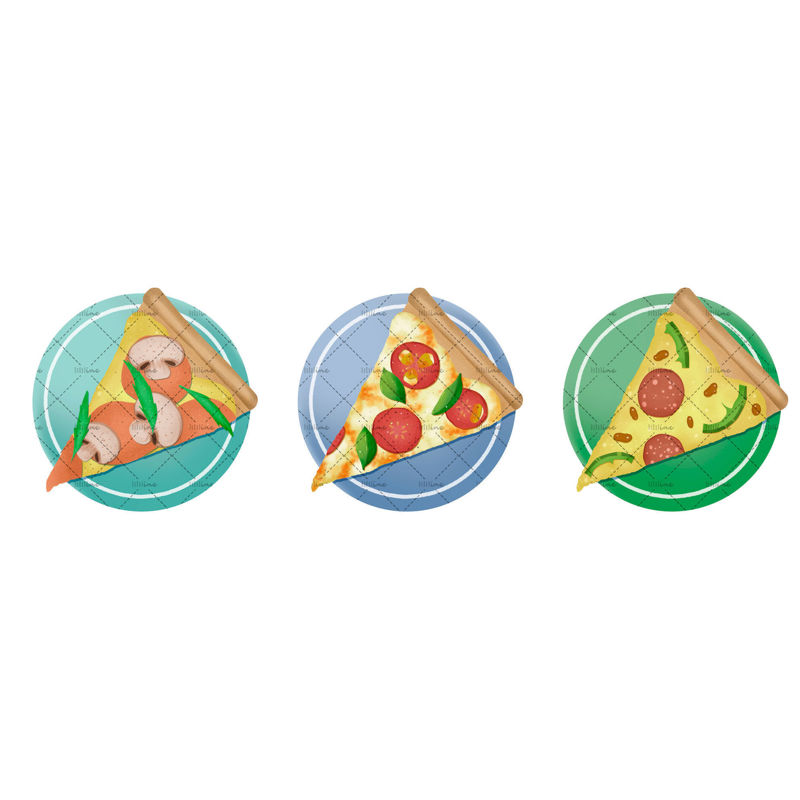 Three different slices of pizza illustration