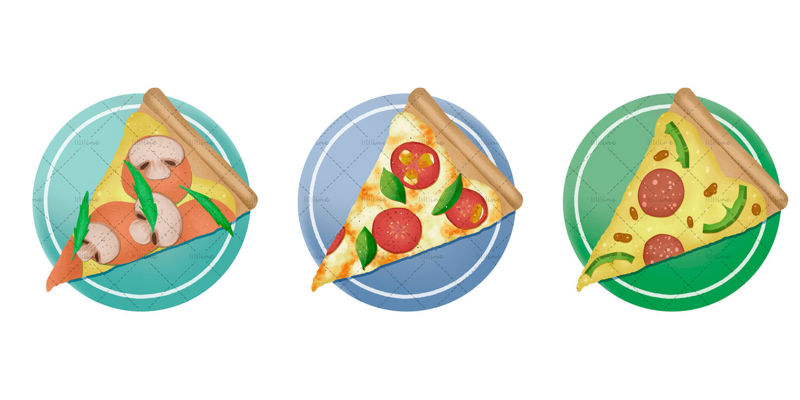 Three different slices of pizza illustration