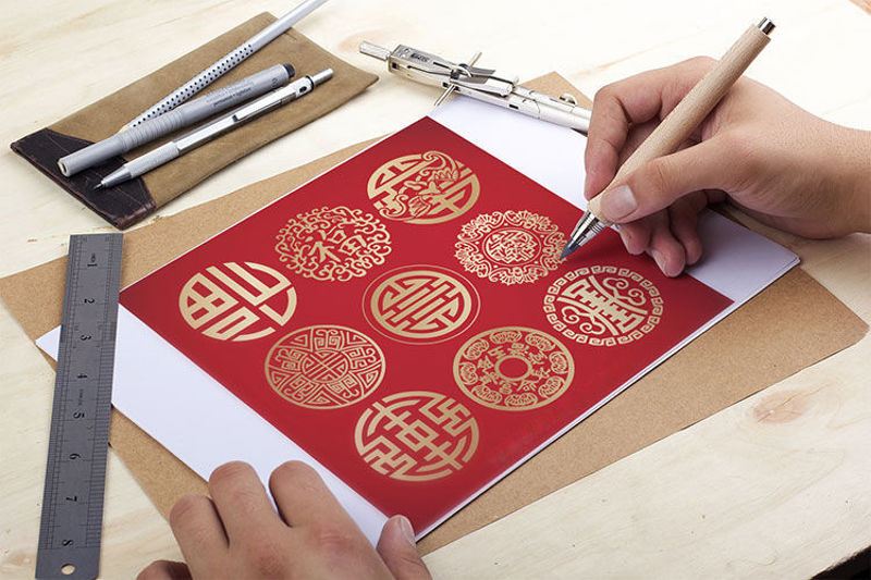 Chinese Traditional Element Spring Festival Gold Pattern Mark Sign Symbol