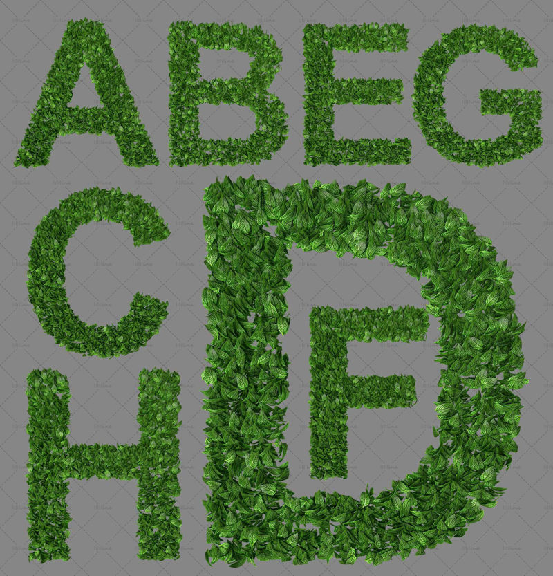 Green leaf alphabets letters transparent png