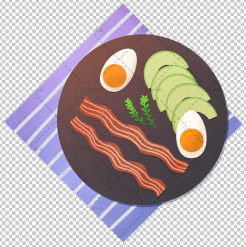 Eggs bacon and avocado for breakfast illustration