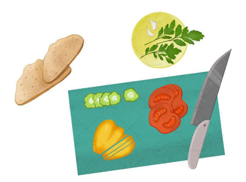 Layered illustration of cooking salad