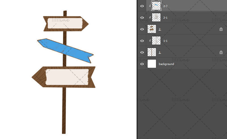 Wooden direction sign flat layered illustration