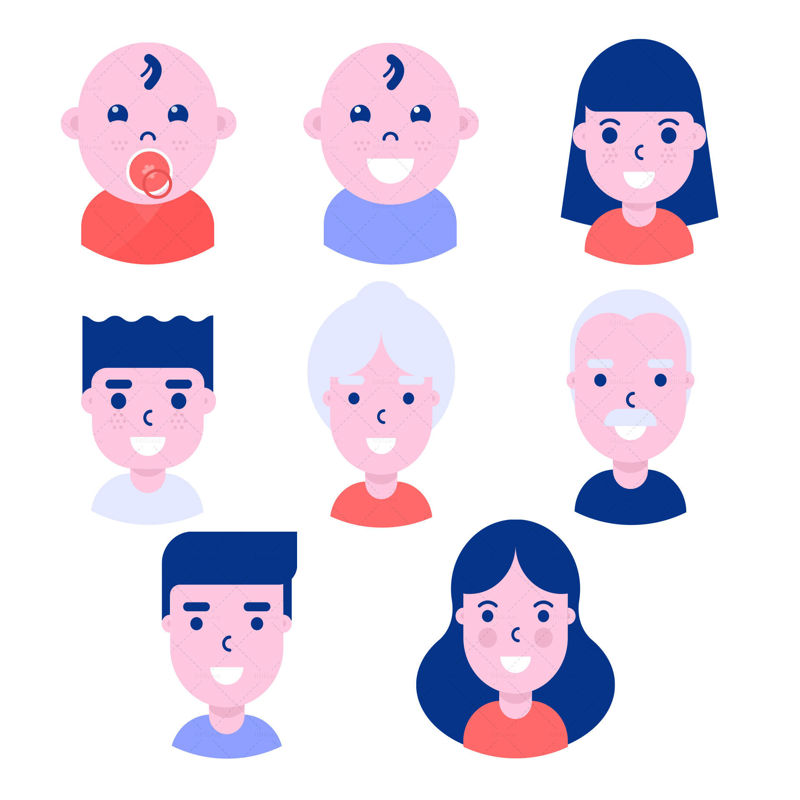 Men  women old young family vector cartoon avatar