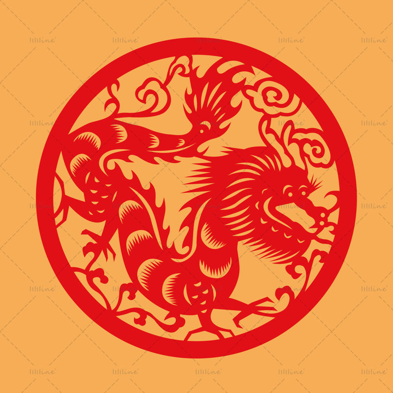 zodiac paper-cut vector elements dragon
