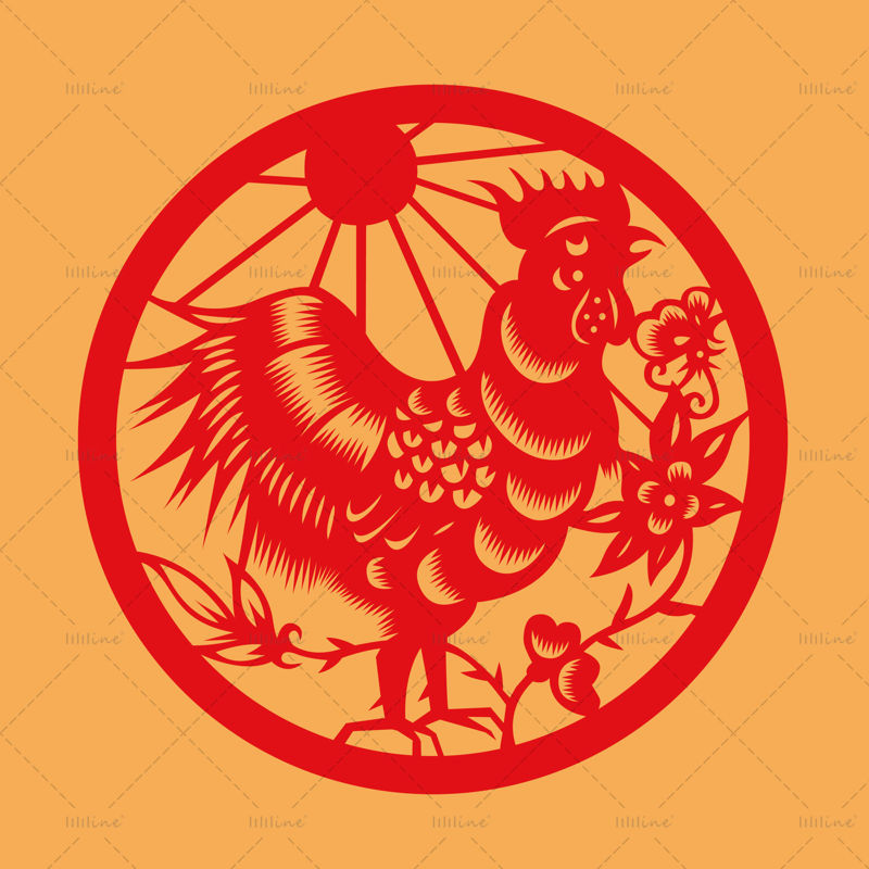 zodiac paper-cut vector elements rooster