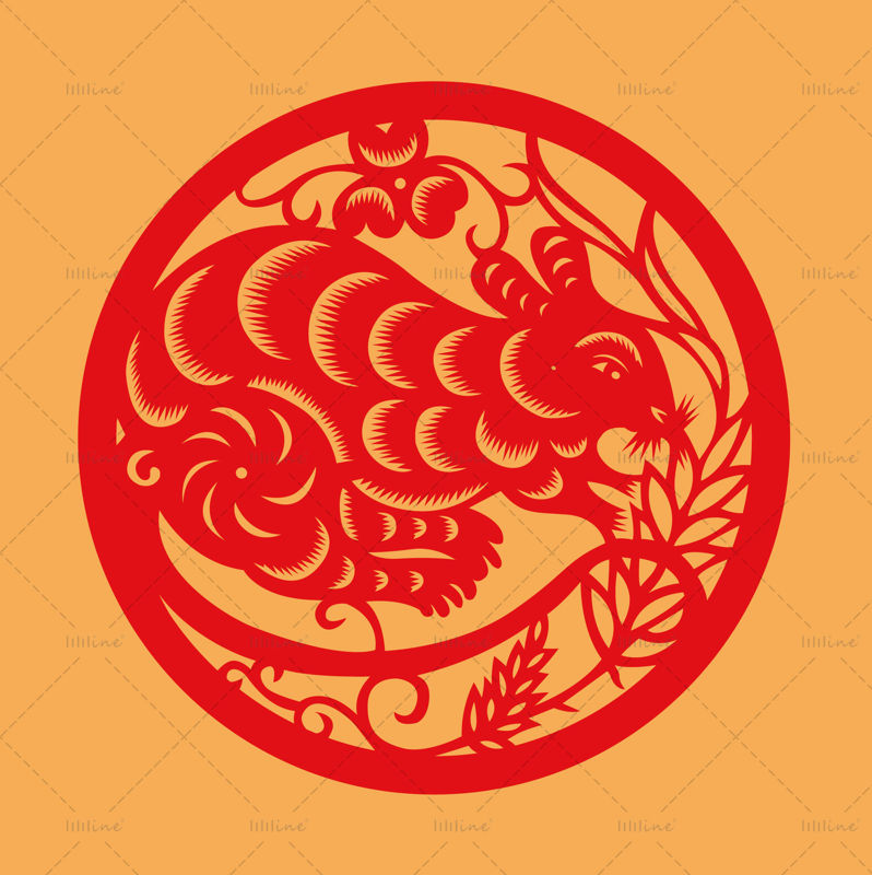 Chinese traditional zodiac paper-cut art vector element of the rat