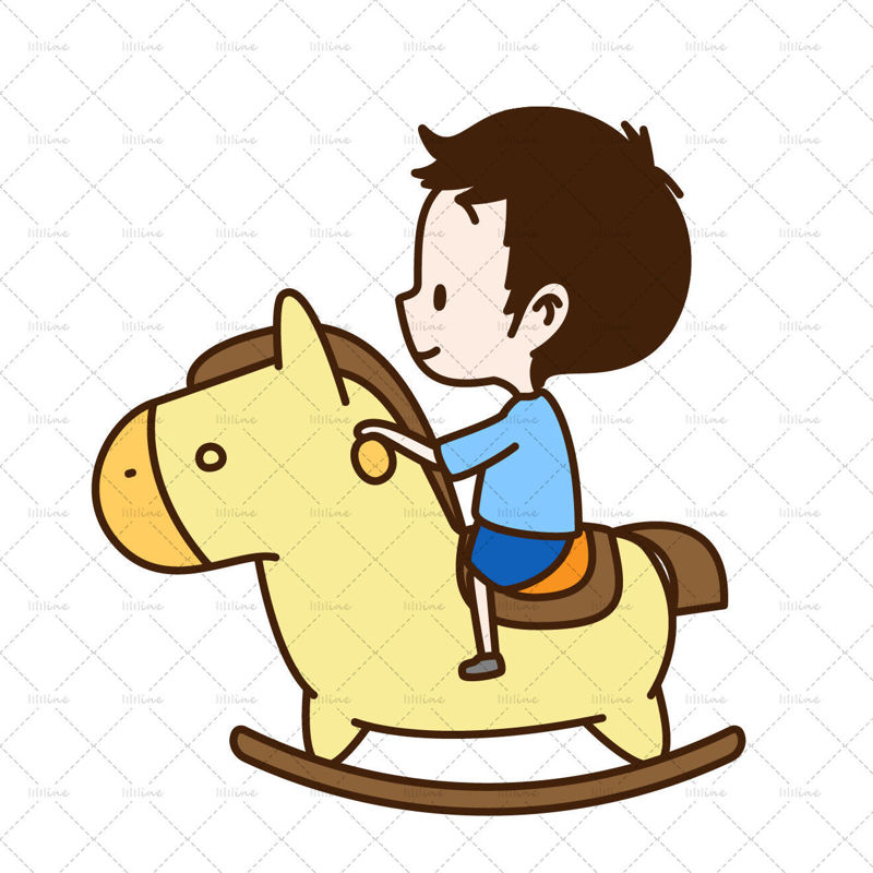 Children riding a wooden horse AI vector layered