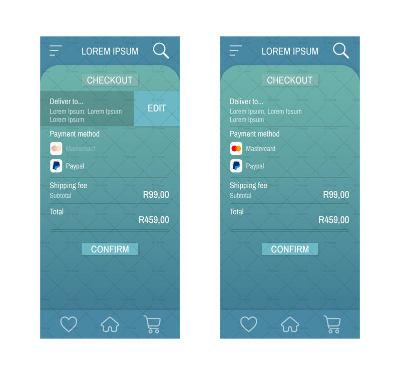 8 screens UI wireframe design transport app