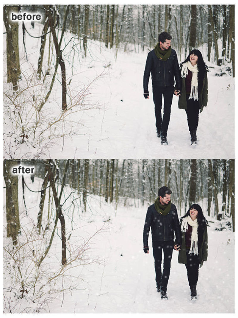 Romantic snowing effect PS action one step generation