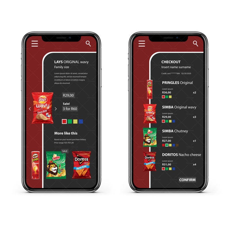 5 Screens Chips snack app Iphone 12 UI