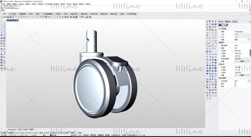 Rueda modelo 3D de diseño industrial (diámetro 100 mm)
