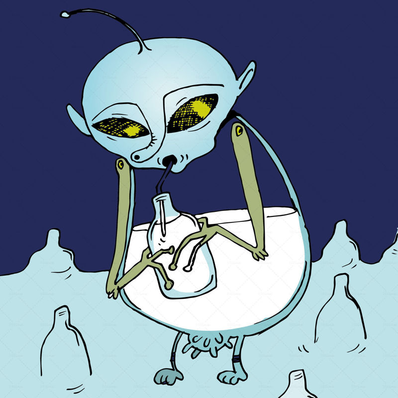 Alien drinking milk illustration