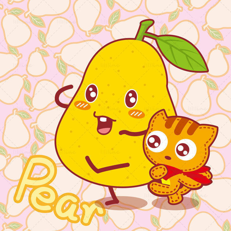 Cartoon fruit, cartoon snow pear, cartoon cat, Huang Xiaohu, illustration vector eps