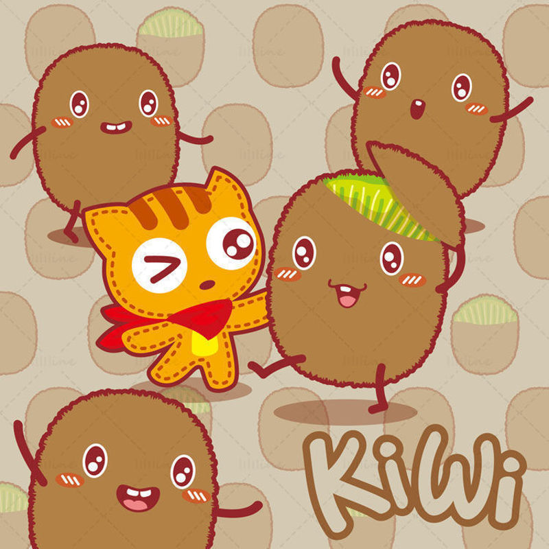 Cartoon fruit cartoon kiwi cartoon cat illustration vector eps