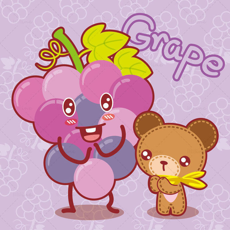 Cartoon fruit, cartoon grapes, cartoon bear, Xiong Ganbao, illustration vector eps