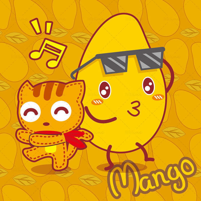 Cartoon fruit mango cartoon cat yellow Huang Xiaohu illustration vector eps