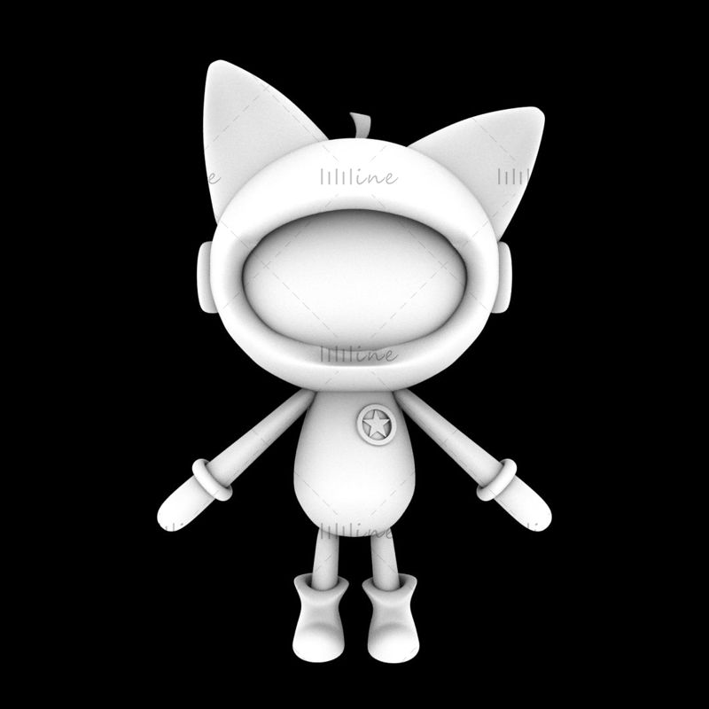 Kitten cartoon character IP with skeleton 3D model