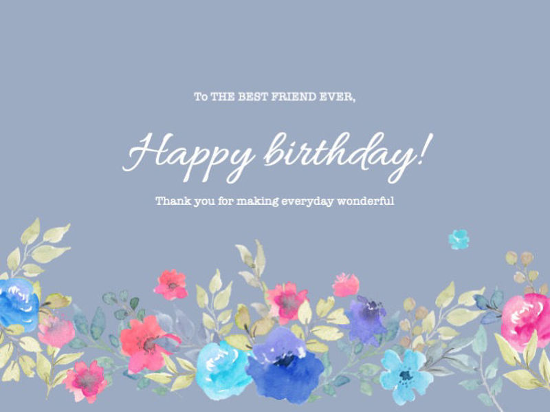 Birthday card with floral ornaments ppt template