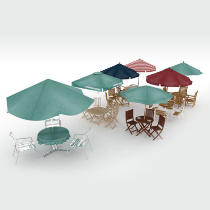 Outdoor parasol tables chairs 3d model