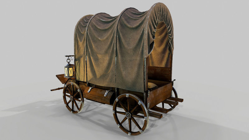 Wooden covered cart 3d model