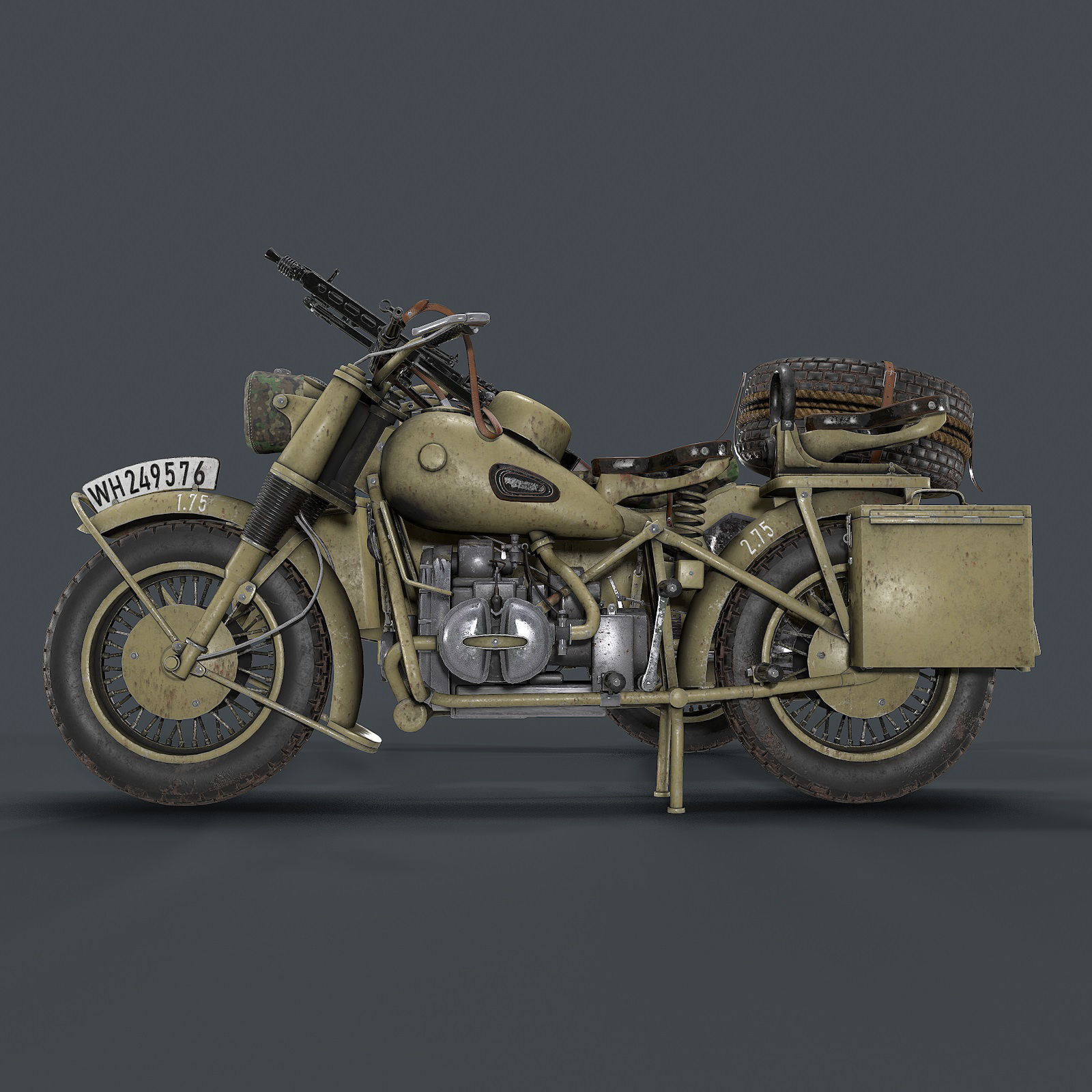 German motorcycle with sidecar WW2 3d model