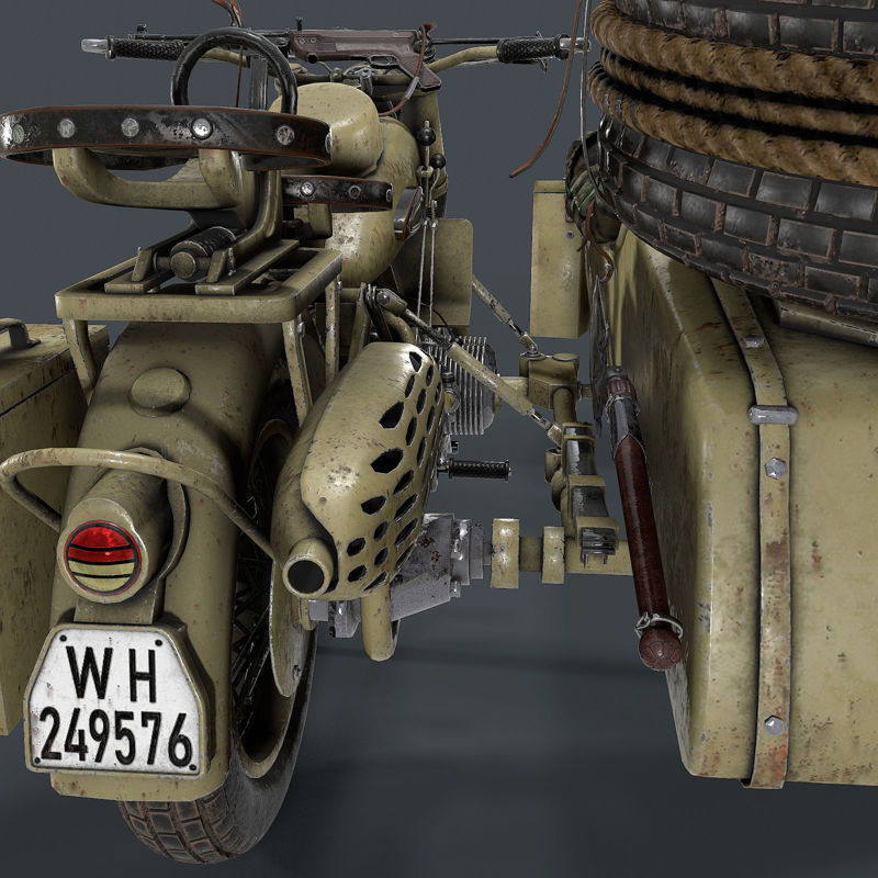 German motorcycle with sidecar WW2 3d model