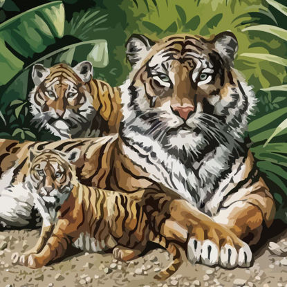 Oil Paint Tiger Family Graphic AI Vector