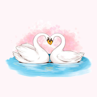 Hand Drawn Watercolor Swan Valentine Day Graphic AI Vector