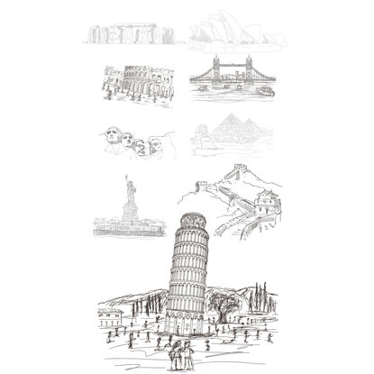 World Famous Buildings And Scenic Spots AI Vector