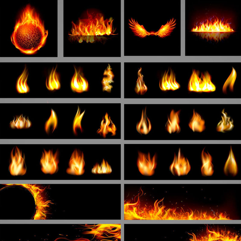 Photorealistic Fire Graphic Design Collection AI Vector
