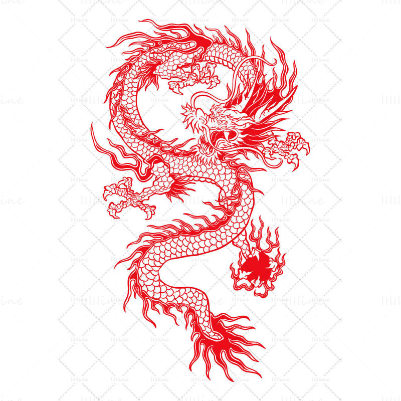 龙与龙珠中国图腾纹身图案矢量