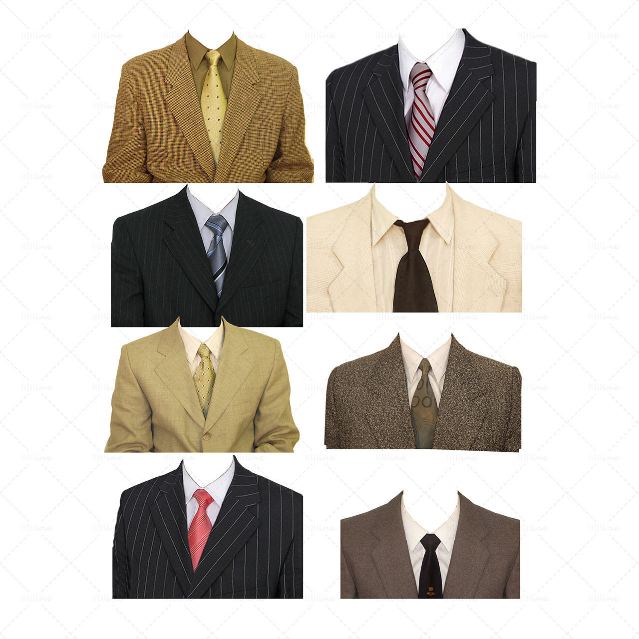 8 male suits identification photo templates mockups