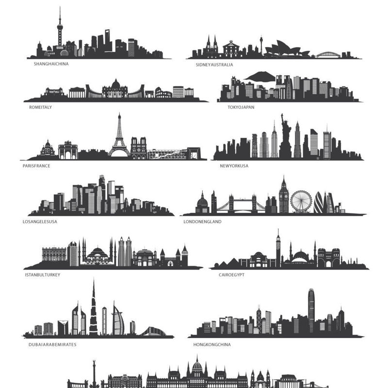 World Cities Famous Building AI Vector