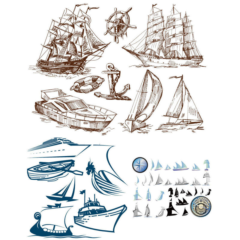 Hand Drawing Ships Graphic Design Elements AI Vector