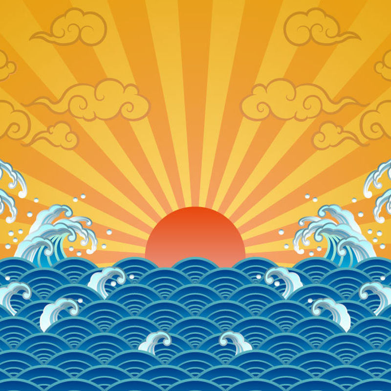 Sun Cloud Wave Chinese traditional Graphic AI Vector