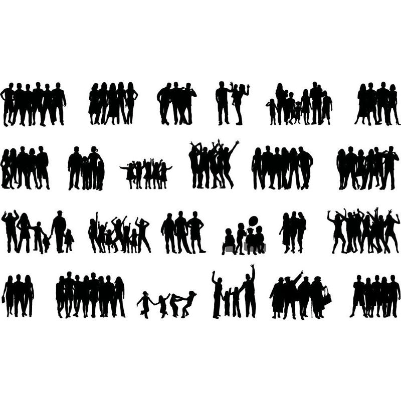 Crowd Family Friends Cheer People Silhouettes AI Vector