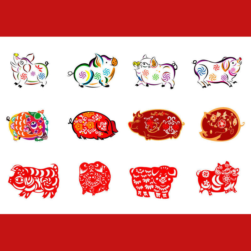 Paper Cutting Art Pig Chinese Zodiac Graphic AI Vector