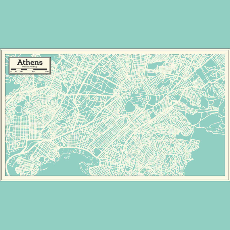 Hand Drawn Athens Map AI Vector