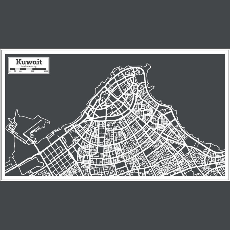 مدينة الرسم باليد خريطة الكويت AI. llllline
