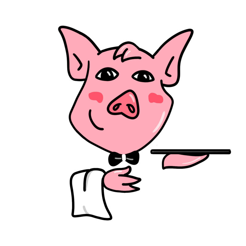 A cartoon pig as a waiter