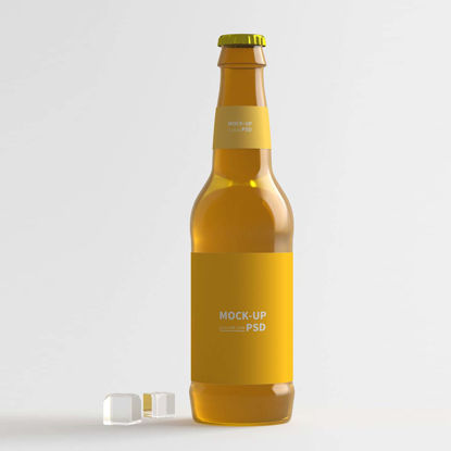 Yellow restaurant beer bottle label mockup