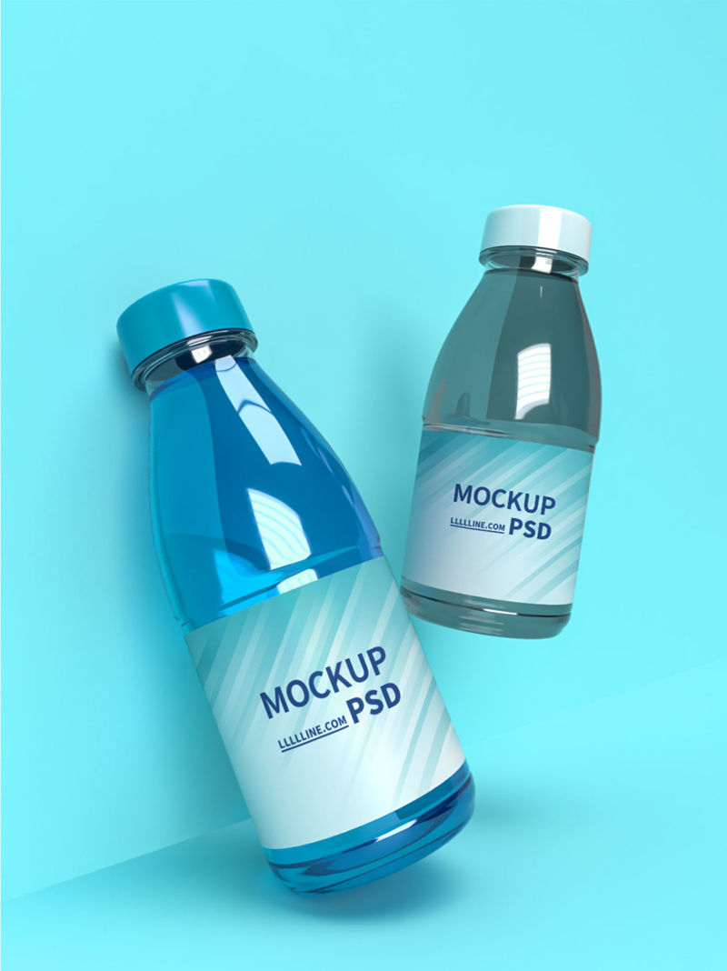 Two perspective restaurant mineral water bottle packaging mockup