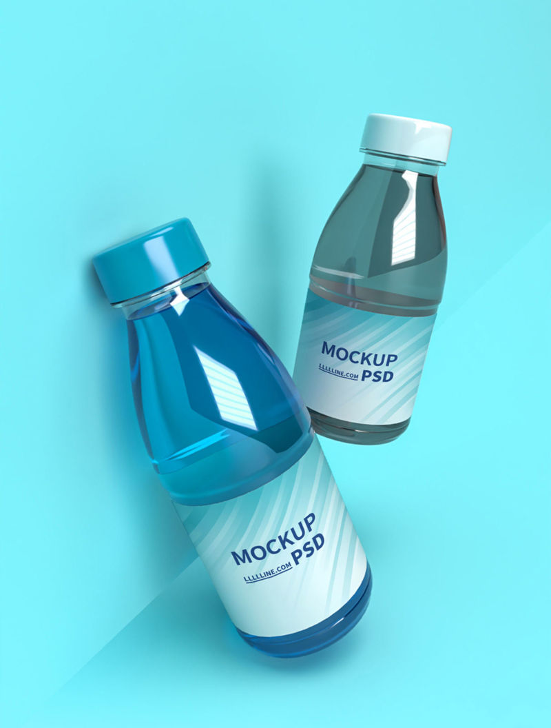 Two perspective restaurant mineral water bottle packaging mockup
