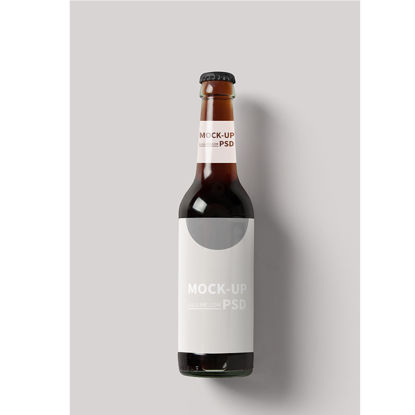 Packaging mockup of brown beer bottle in restaurant